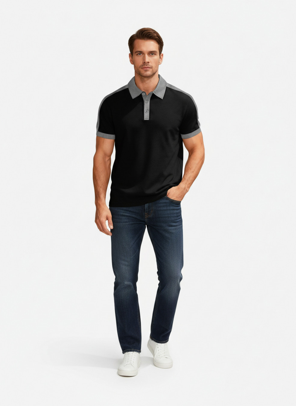 Cotton Blend Men's Polo Shirt Color Block Short Sleeve NDF-00003