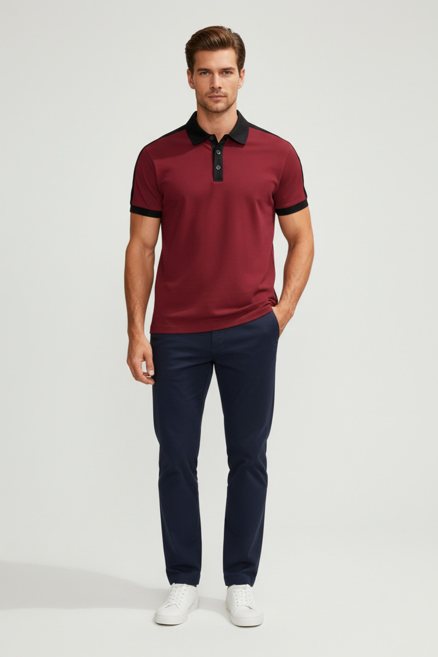 Cotton Blend Men's Polo Shirt Color Block Short Sleeve NDF-00003