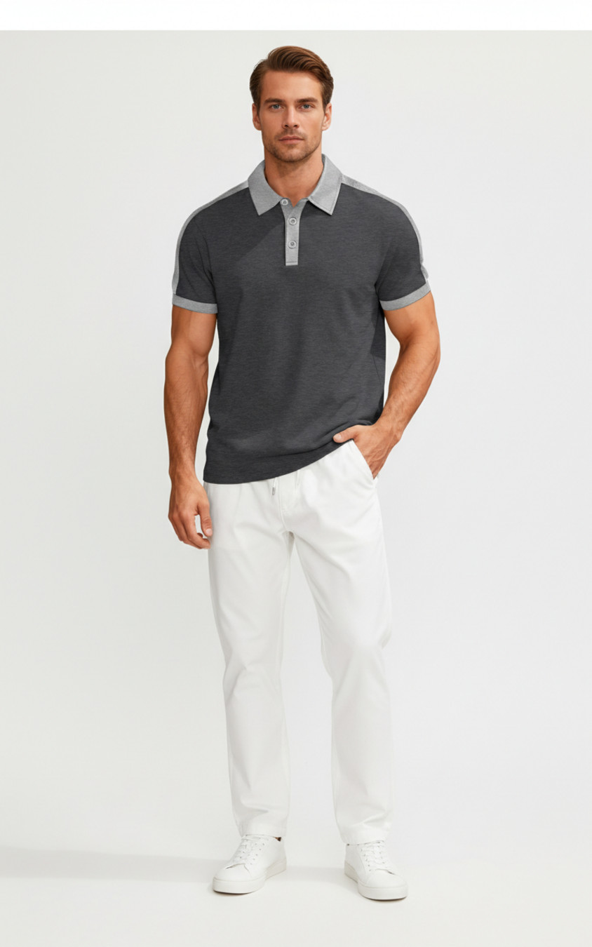 Cotton Blend Men's Polo Shirt Color Block Short Sleeve NDF-00003