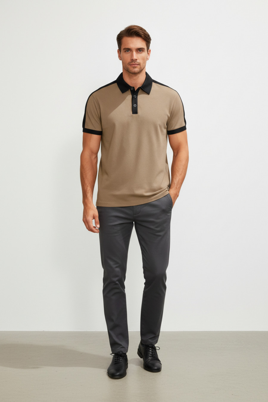 Cotton Blend Men's Polo Shirt Color Block Short Sleeve NDF-00003