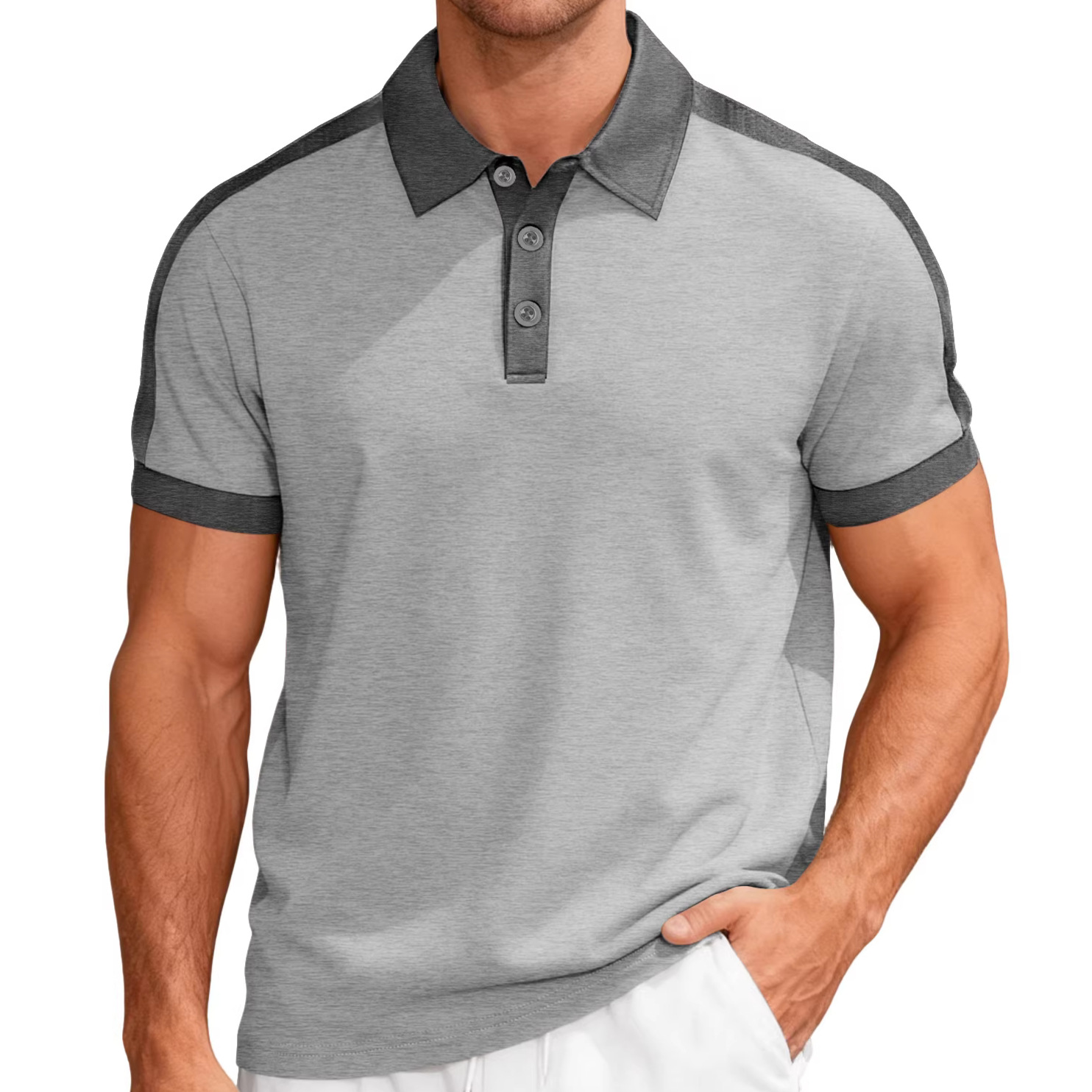 Cotton Blend Men's Polo Shirt Color Block Short Sleeve NDF-00003