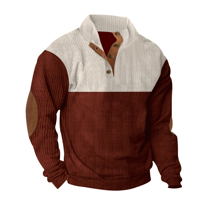 New Men's American Casual Pullover Sweatshirt Color Block Half Button NDF-00002