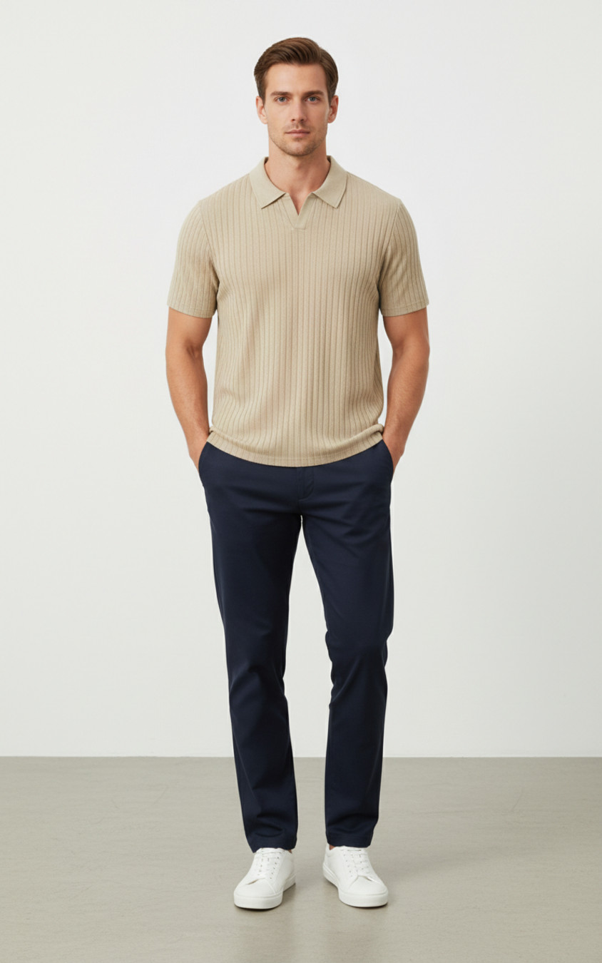 Terry Cloth Striped Short Sleeve Polo Shirt - Breathable Casual Summer Top NDF-00011