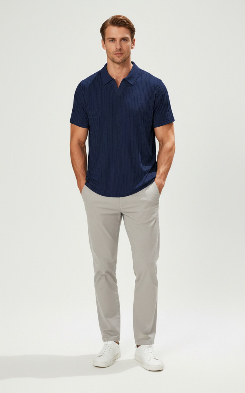 Terry Cloth Striped Short Sleeve Polo Shirt - Breathable Casual Summer Top NDF-00011