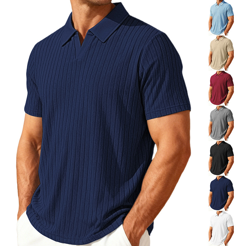 Terry Cloth Striped Short Sleeve Polo Shirt - Breathable Casual Summer Top NDF-00011