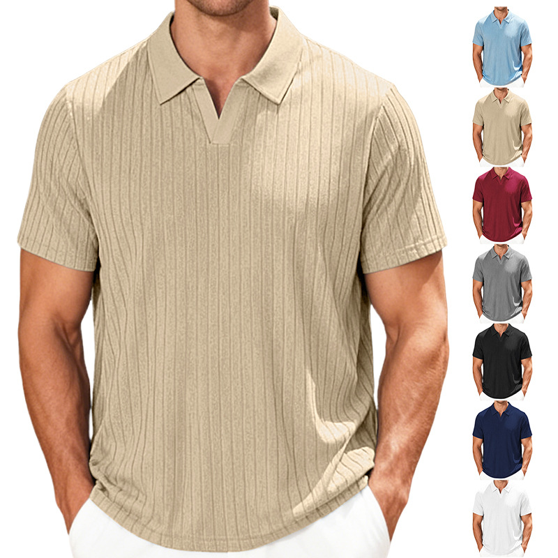 Terry Cloth Striped Short Sleeve Polo Shirt - Breathable Casual Summer Top NDF-00011