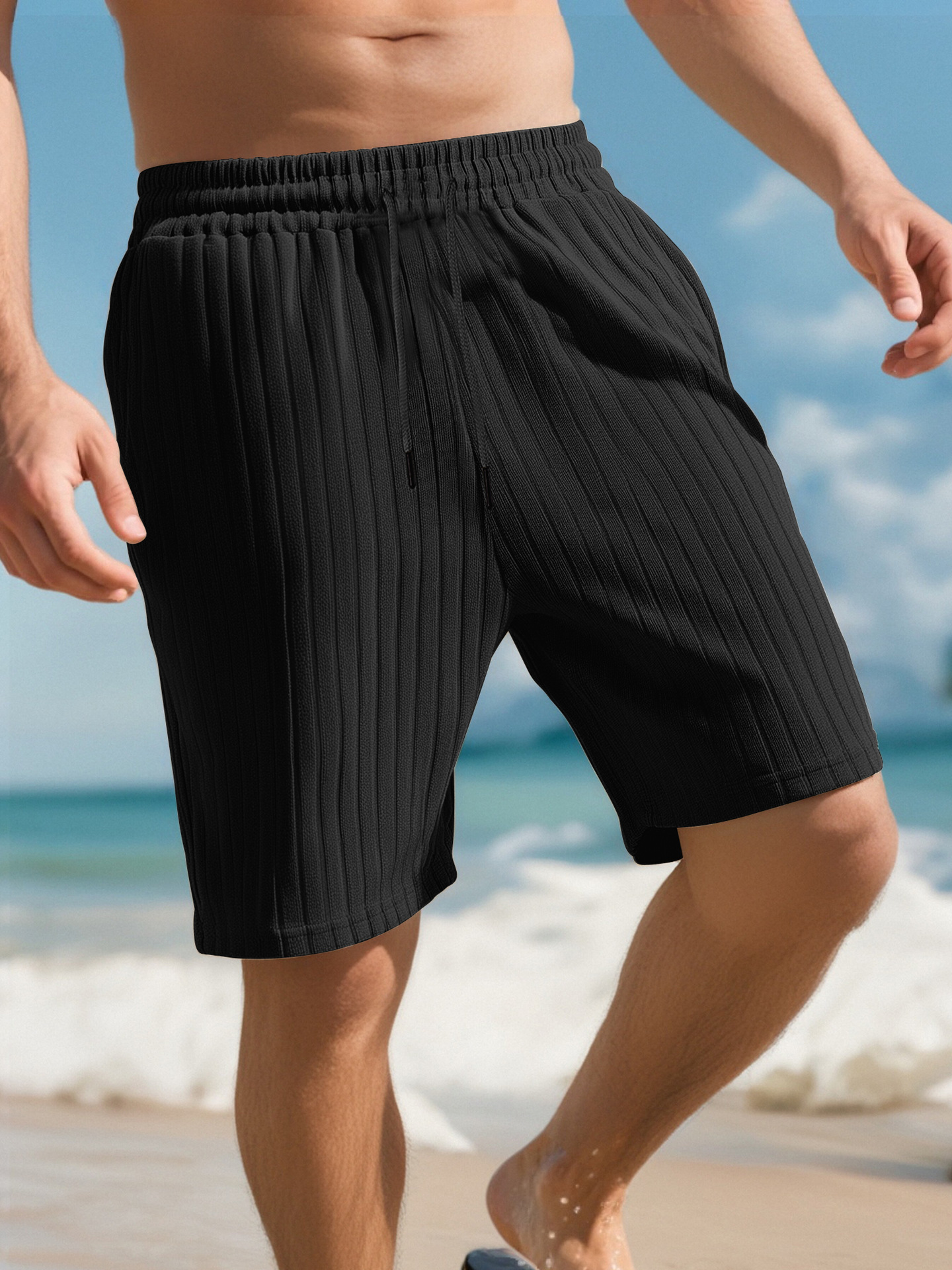 Men's Striped Drawstring Athletic Shorts Multi-Pocket NDF-00001