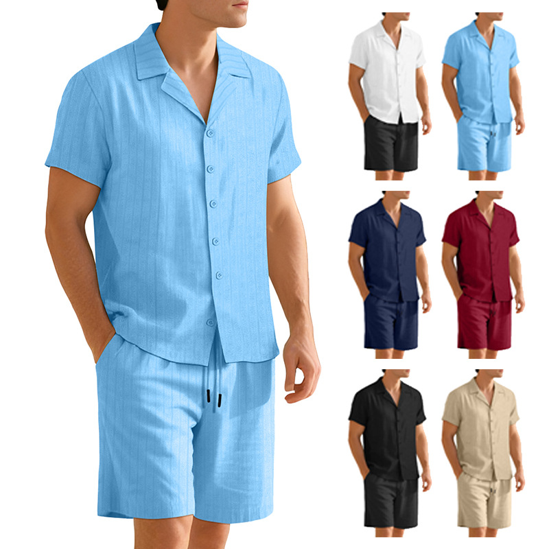 Men's Casual Button Down Shirt Shorts Set Summer Vacation Outfit NDF-00013