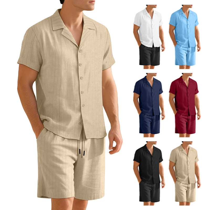 Men's Casual Button Down Shirt Shorts Set Summer Vacation Outfit NDF-00013
