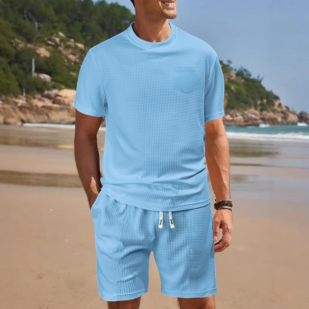 Waffle Knit Men's Shorts Set Summer Casual Loungewear NDF-00014
