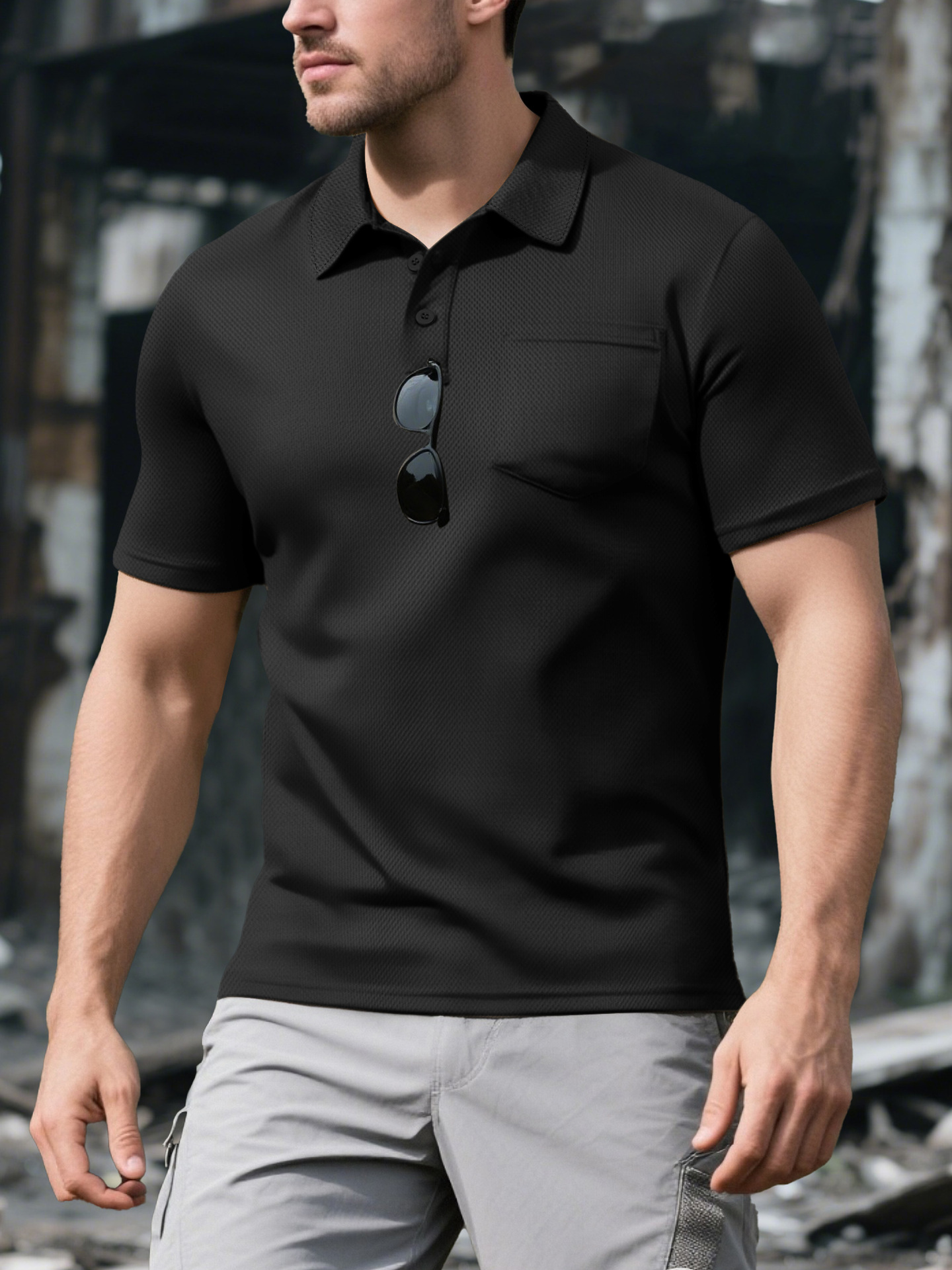 Men's Mesh Polo Shirt Breathable Casual Button Down NDF-00015