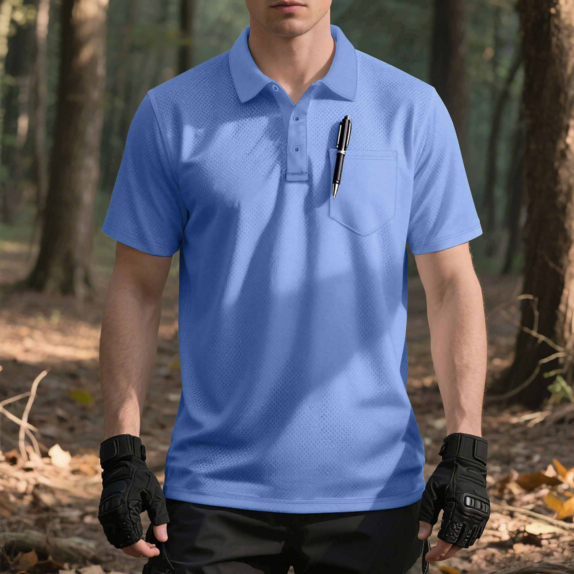 Men's Mesh Polo Shirt Breathable Casual Button Down NDF-00015