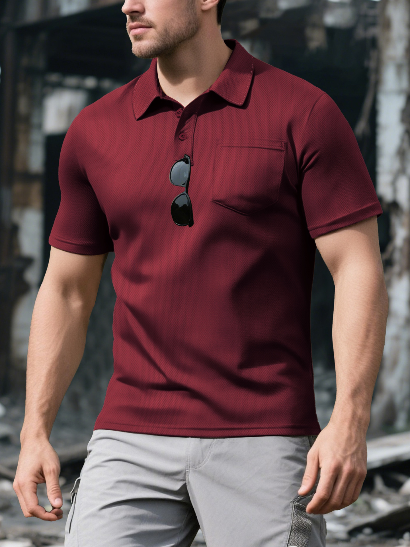 Men's Mesh Polo Shirt Breathable Casual Button Down NDF-00015