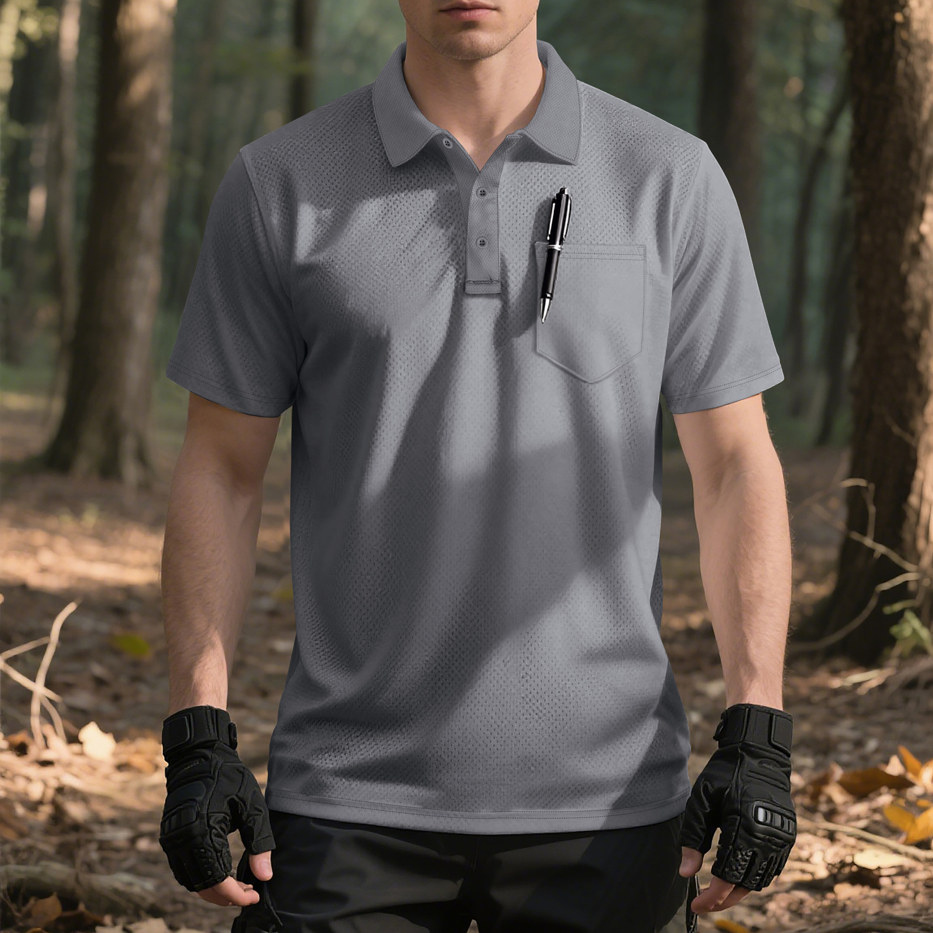 Men's Mesh Polo Shirt Breathable Casual Button Down NDF-00015