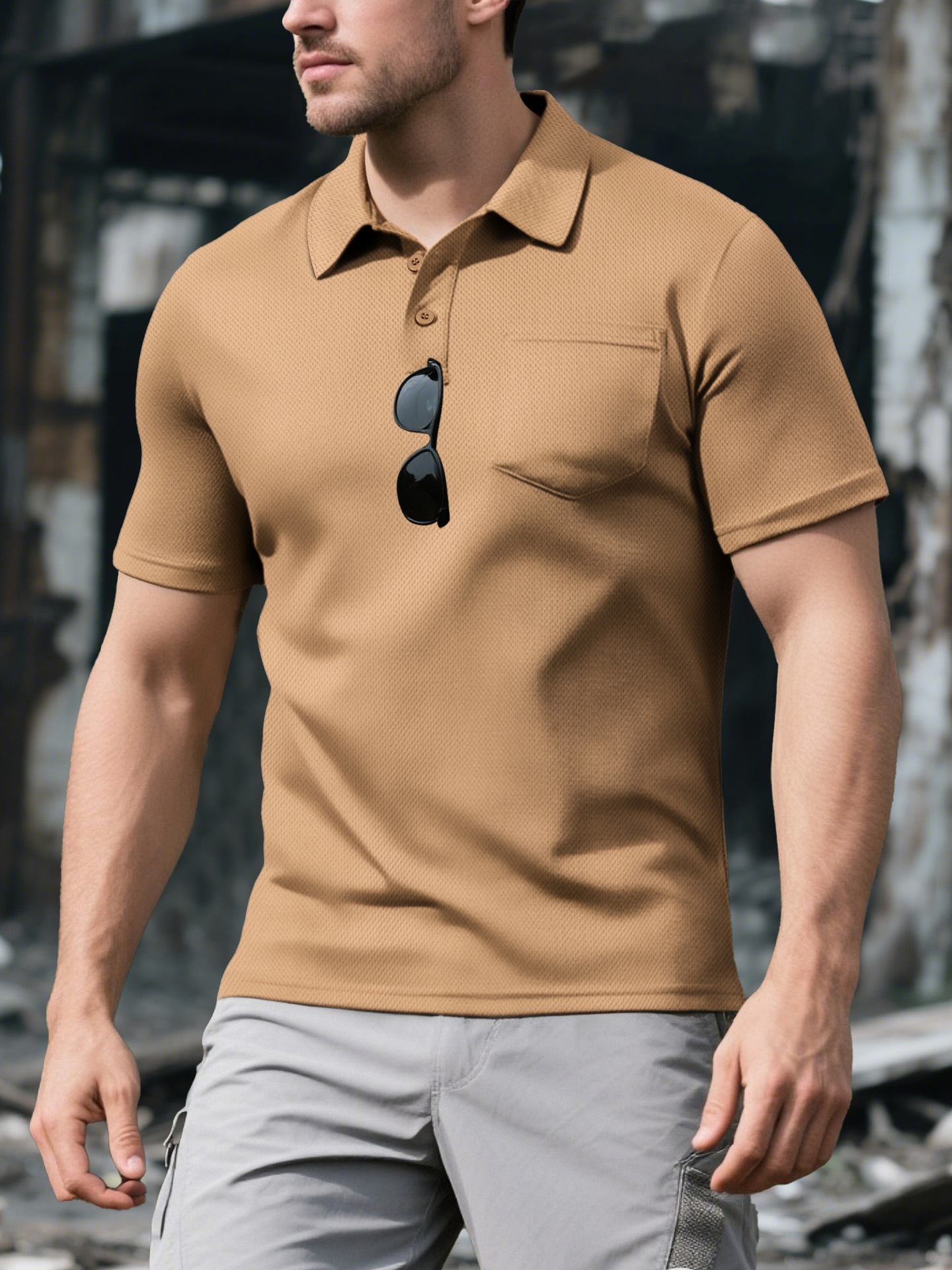 Men's Mesh Polo Shirt Breathable Casual Button Down NDF-00015