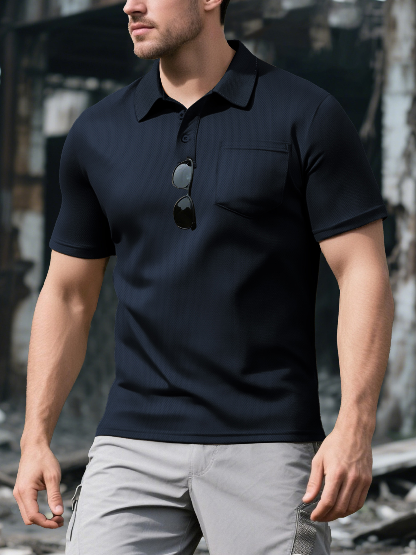 Men's Mesh Polo Shirt Breathable Casual Button Down NDF-00015