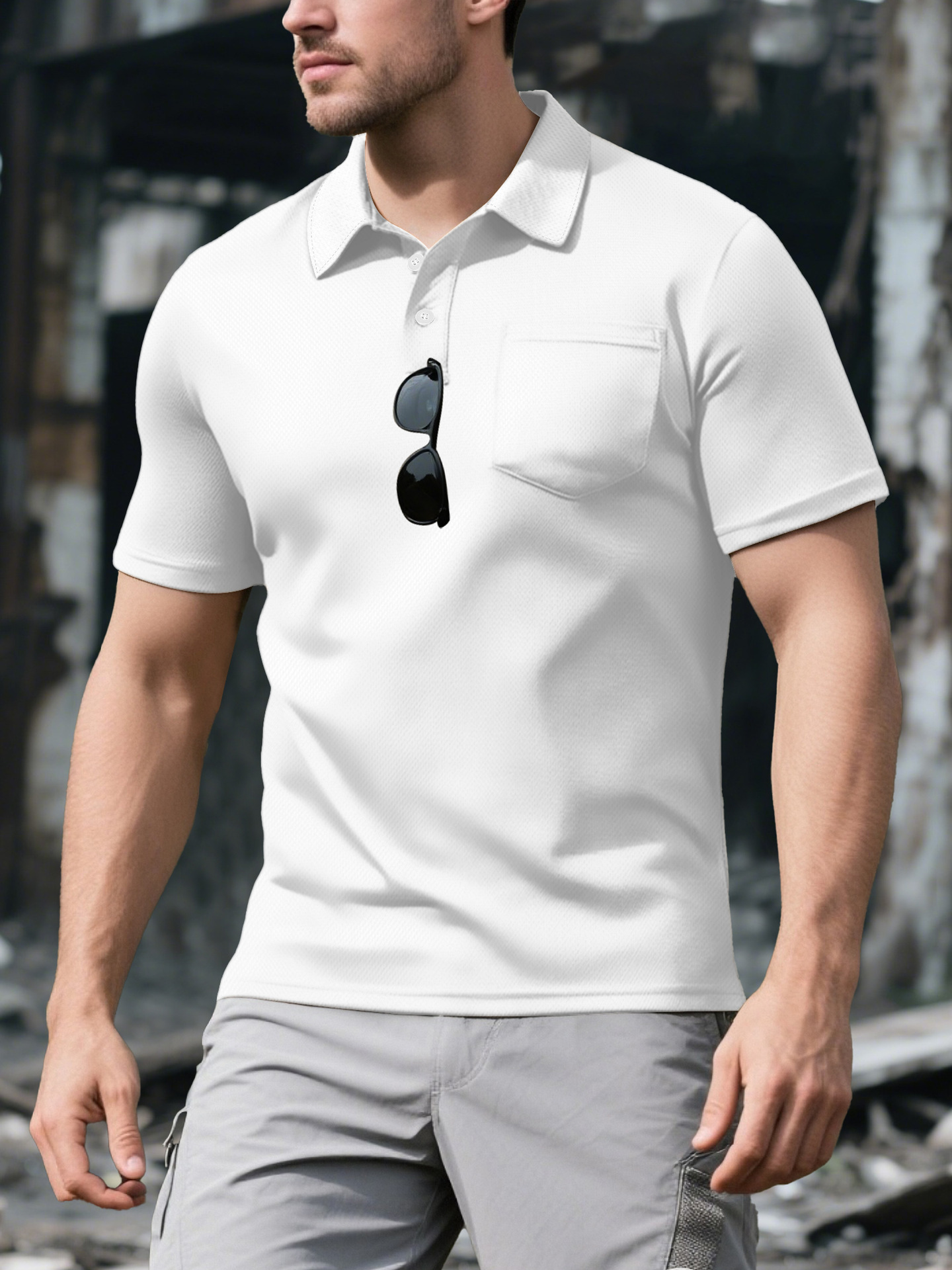 Men's Mesh Polo Shirt Breathable Casual Button Down NDF-00015