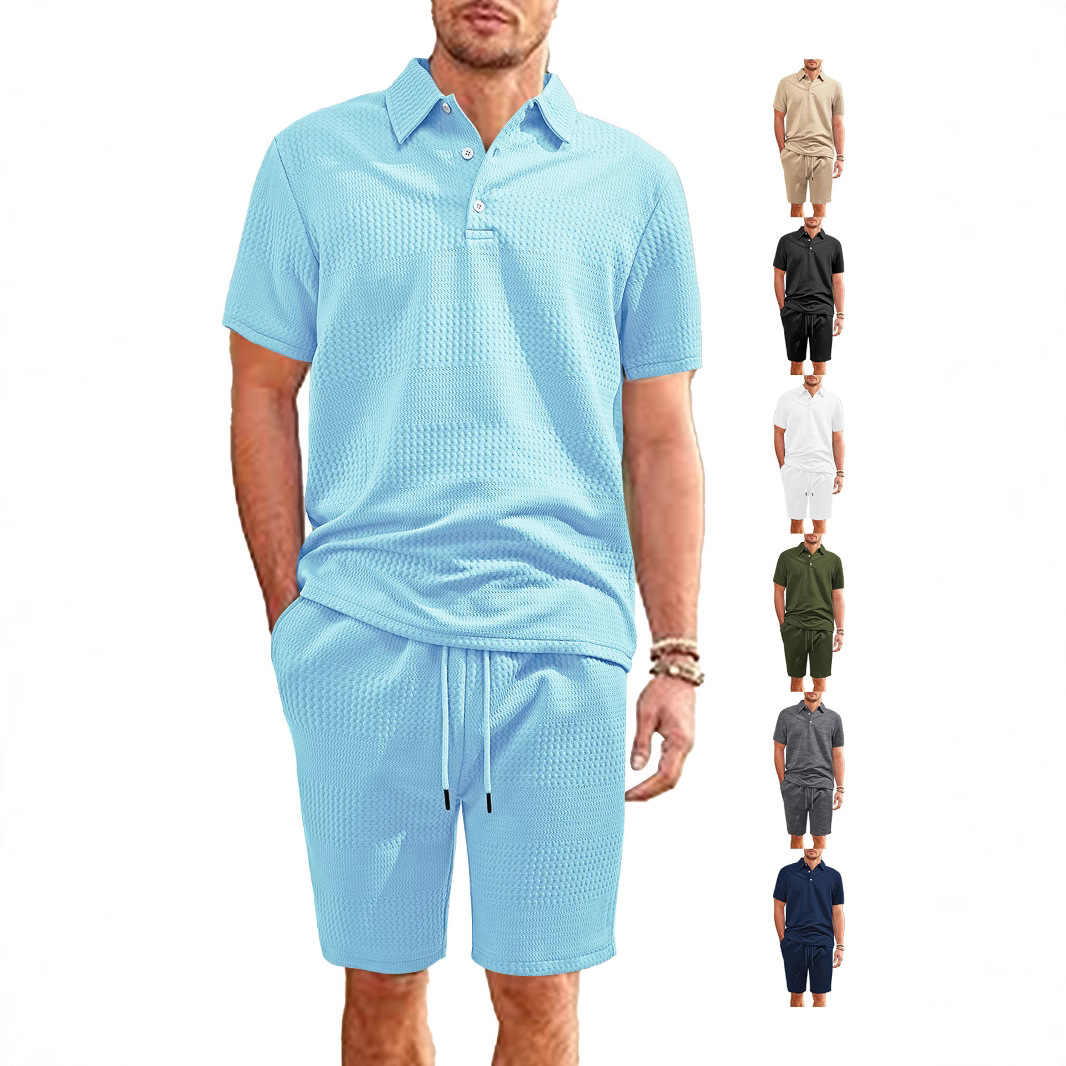 Men's Solid Color Jacquard Polo Shirt Set - Relaxed Fit Summer Top NDF-00016