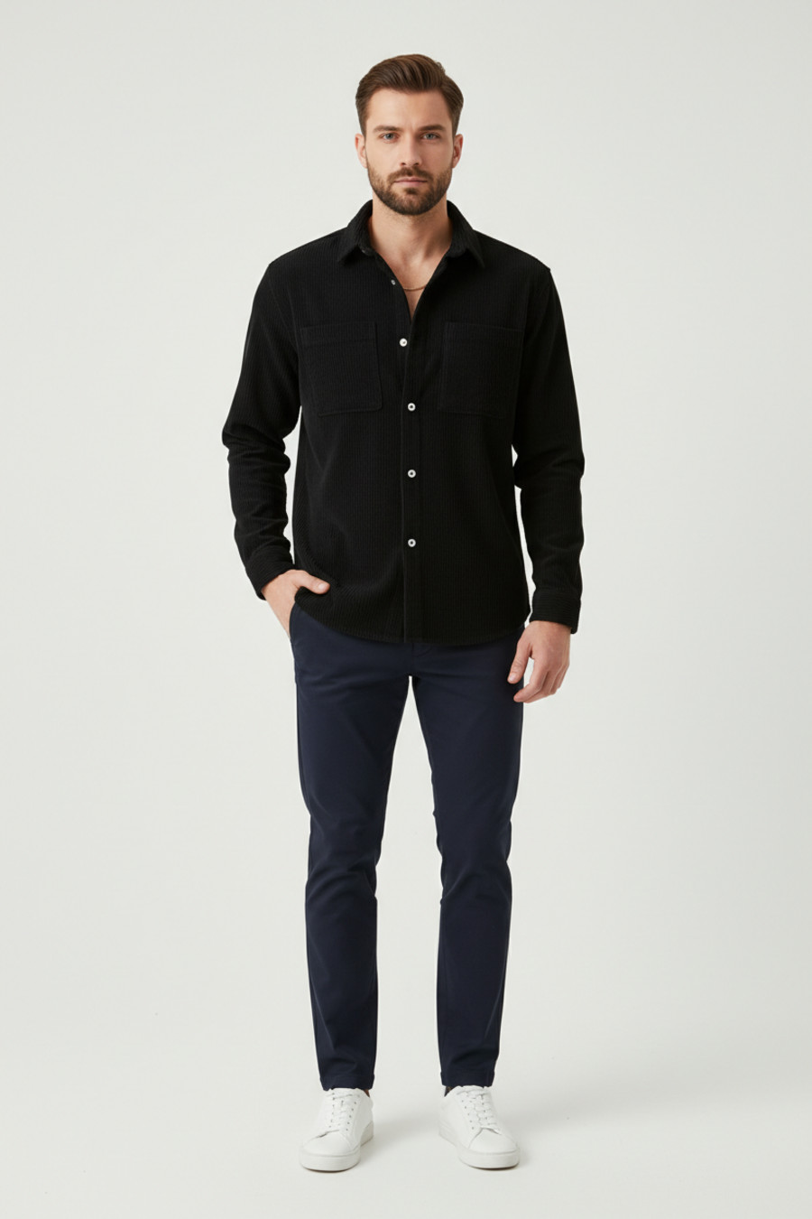 Corduroy Button-Up Shirt - Casual Workwear Style NDF-00017