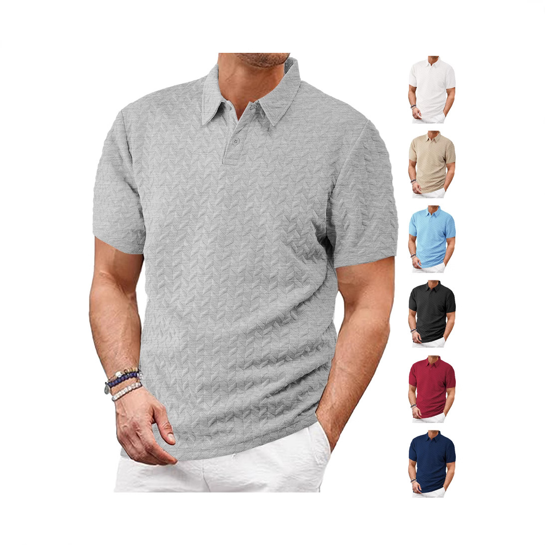 Men's Jacquard Polo Shirt - Slim Fit Summer Short Sleeve NDF-00007