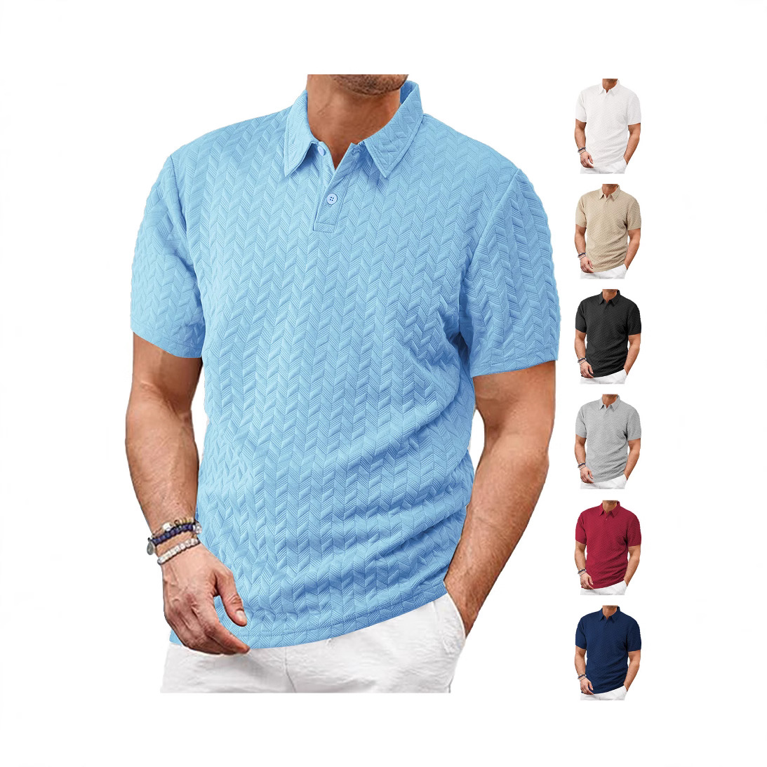 Men's Jacquard Polo Shirt - Slim Fit Summer Short Sleeve NDF-00007