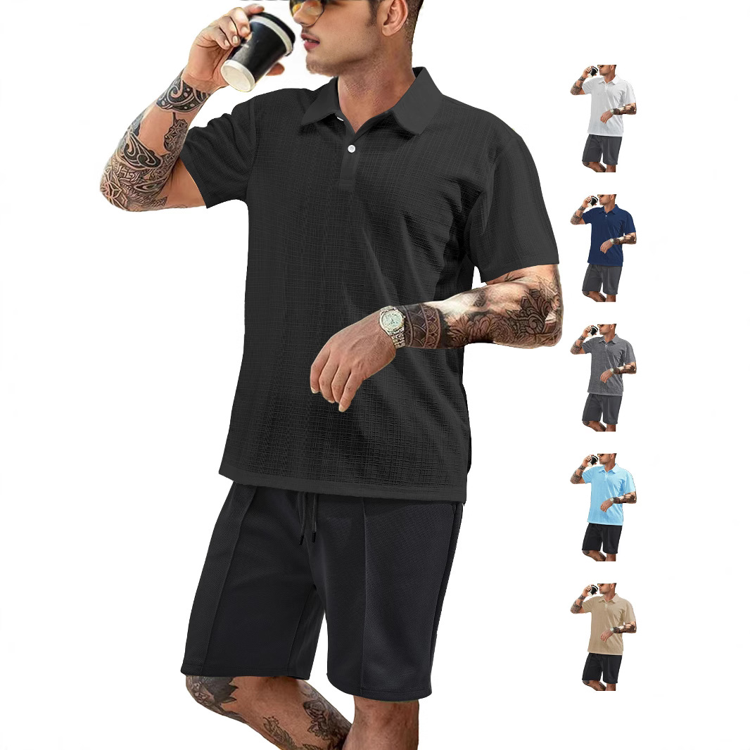 Ensemble polo à carreaux décontracté pour homme en polyester, idéal pour le sport et les loisirs NDF-00023