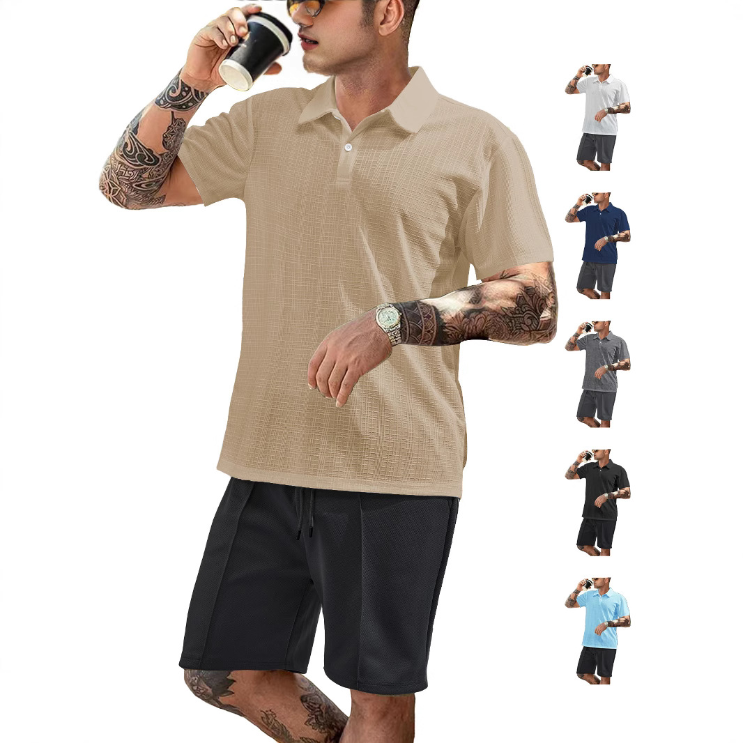 Ensemble polo à carreaux décontracté pour homme en polyester, idéal pour le sport et les loisirs NDF-00023