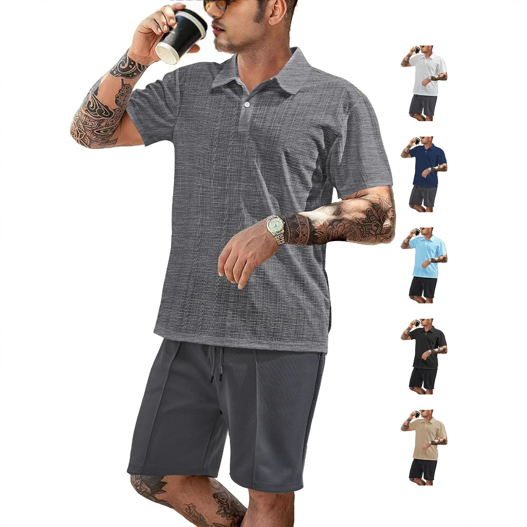 Ensemble polo à carreaux décontracté pour homme en polyester, idéal pour le sport et les loisirs NDF-00023
