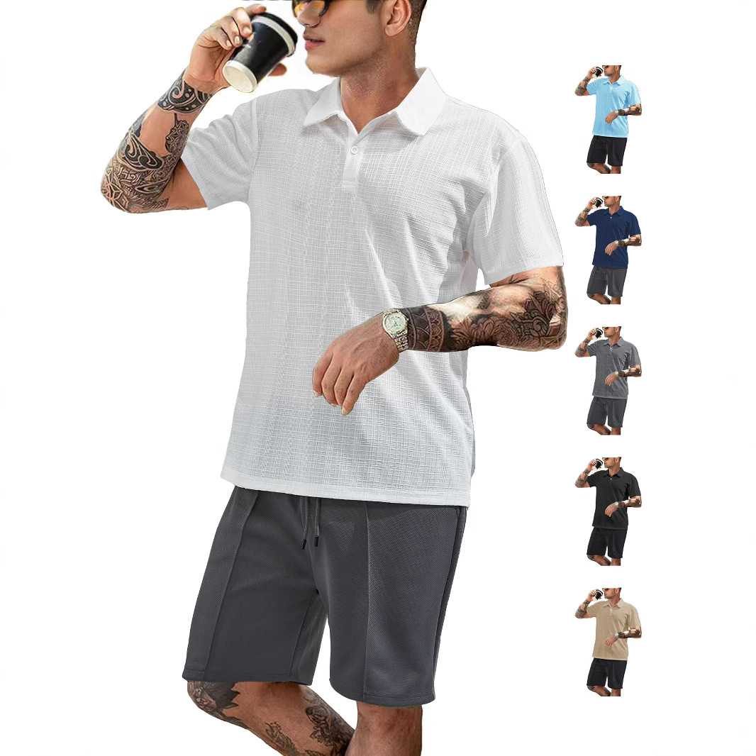 Ensemble polo à carreaux décontracté pour homme en polyester, idéal pour le sport et les loisirs NDF-00023