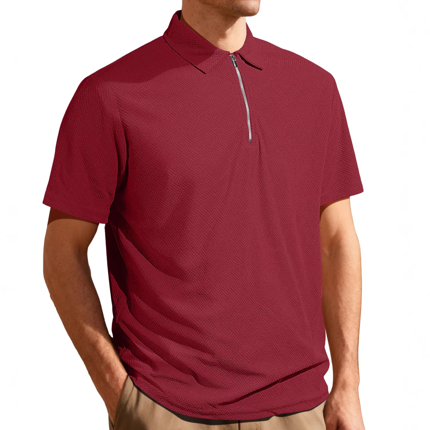 Terry Cloth Short Sleeve Polo Shirt with Zipper NDF-00008