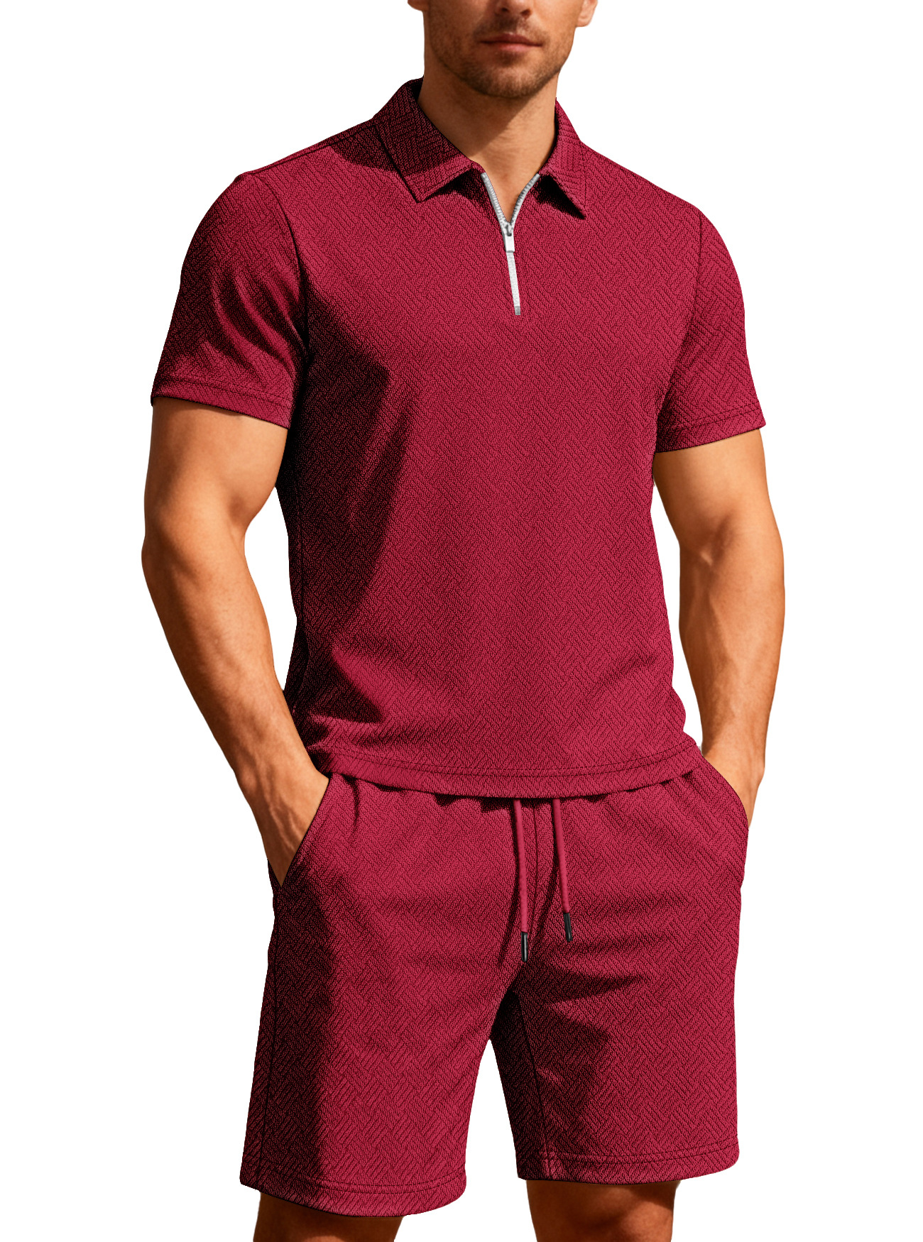 Ensemble short et t-shirt à manches courtes en jacquard éponge pour homme - Survêtement d'été décontracté NDF-00024