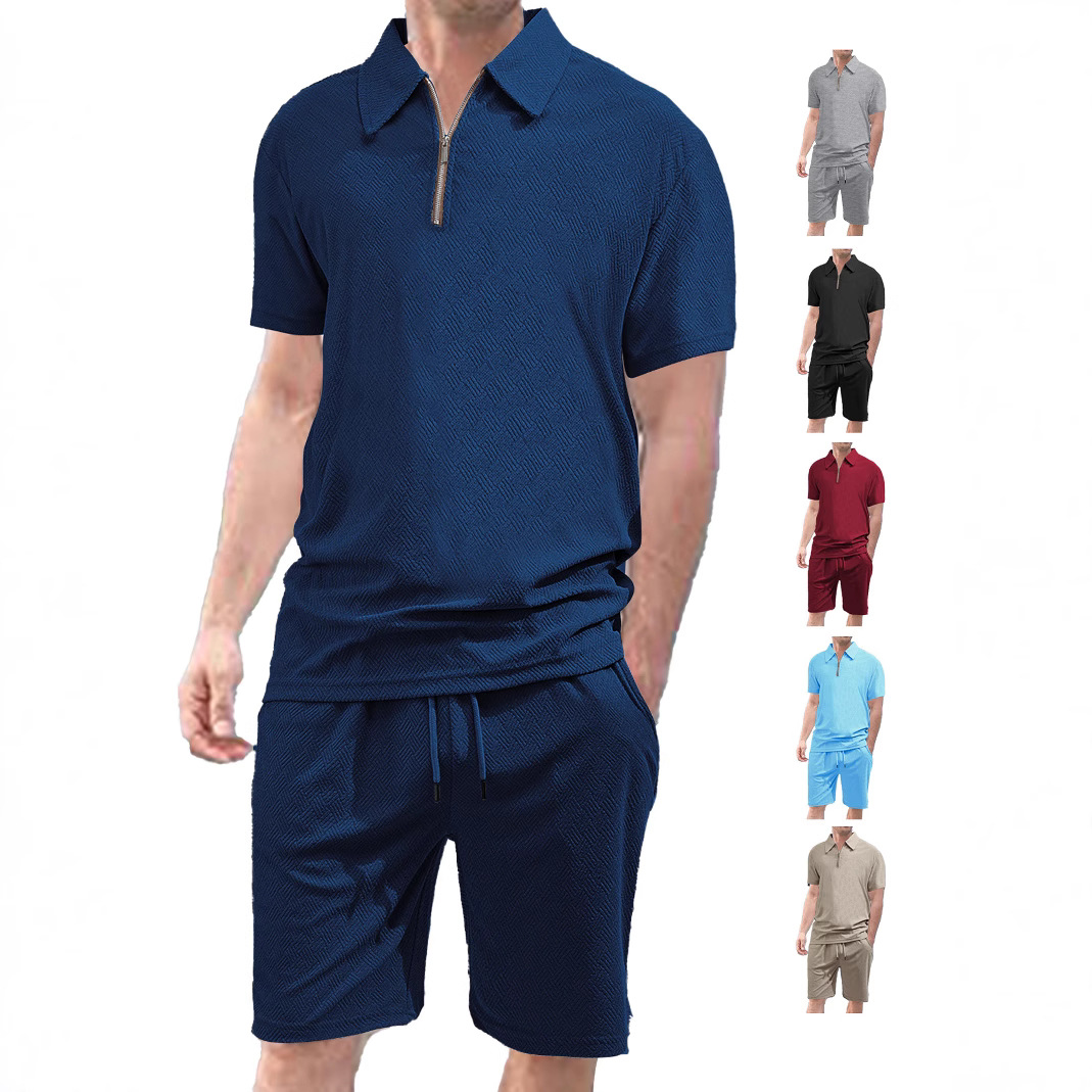 Ensemble short et t-shirt à manches courtes en jacquard éponge pour homme - Survêtement d'été décontracté NDF-00024