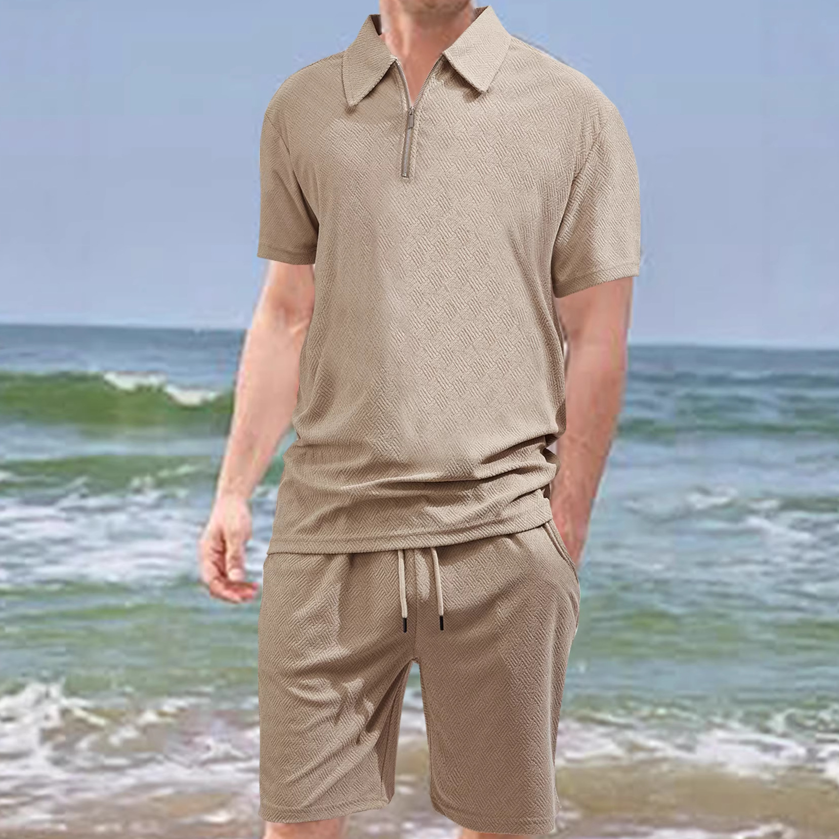 Ensemble short et t-shirt à manches courtes en jacquard éponge pour homme - Survêtement d'été décontracté NDF-00024