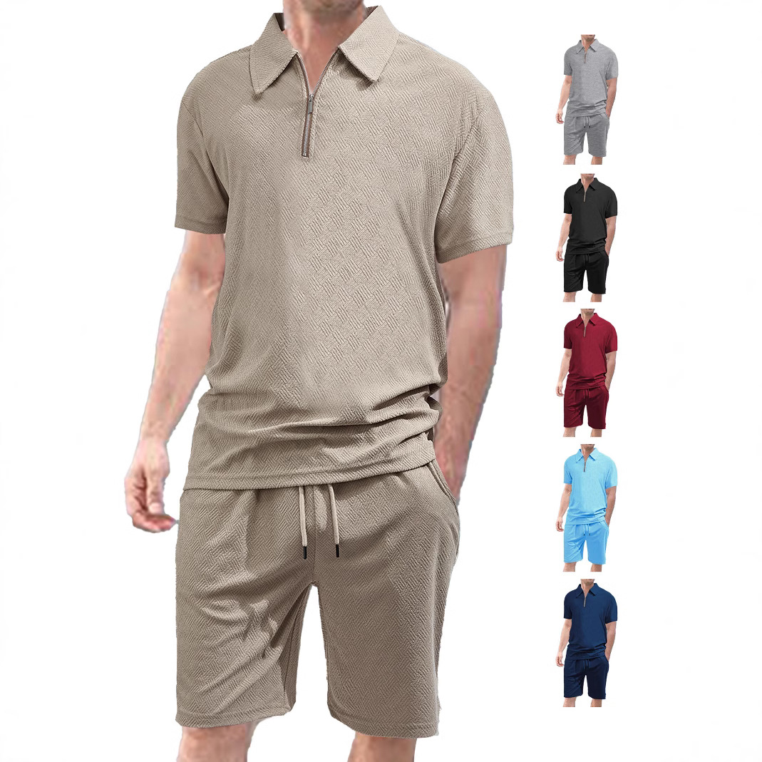 Ensemble short et t-shirt à manches courtes en jacquard éponge pour homme - Survêtement d'été décontracté NDF-00024