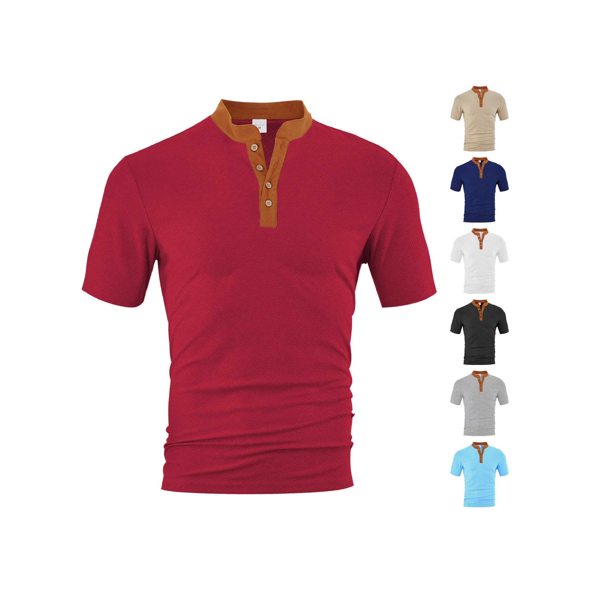T-shirt Henley en tissu éponge - Coupe décontractée, respirant, idéal pour l'été NDF-00025
