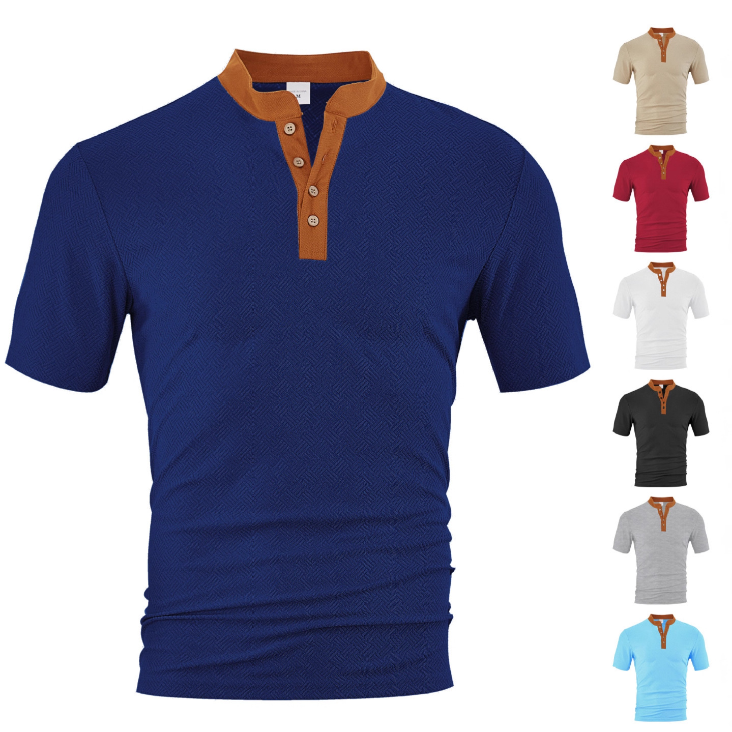 T-shirt Henley en tissu éponge - Coupe décontractée, respirant, idéal pour l'été NDF-00025