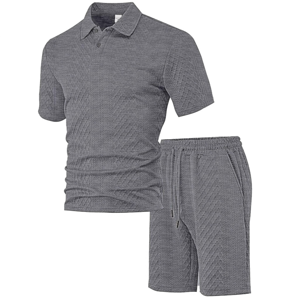 Jacquard Men's Polo Shirt & Shorts Set - Summer Casual Sport NDF-00026
