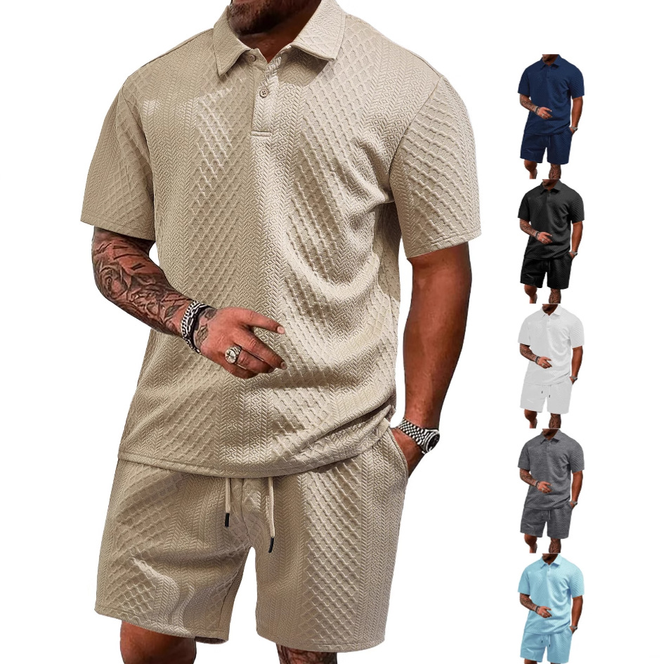 Jacquard Men's Polo Shirt & Shorts Set - Summer Casual Sport NDF-00026
