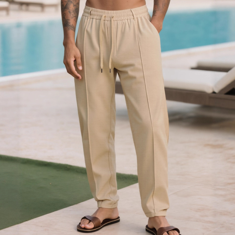 Men's Casual Linen Blend Pants - Lightweight Relaxed Fit NDF-00003