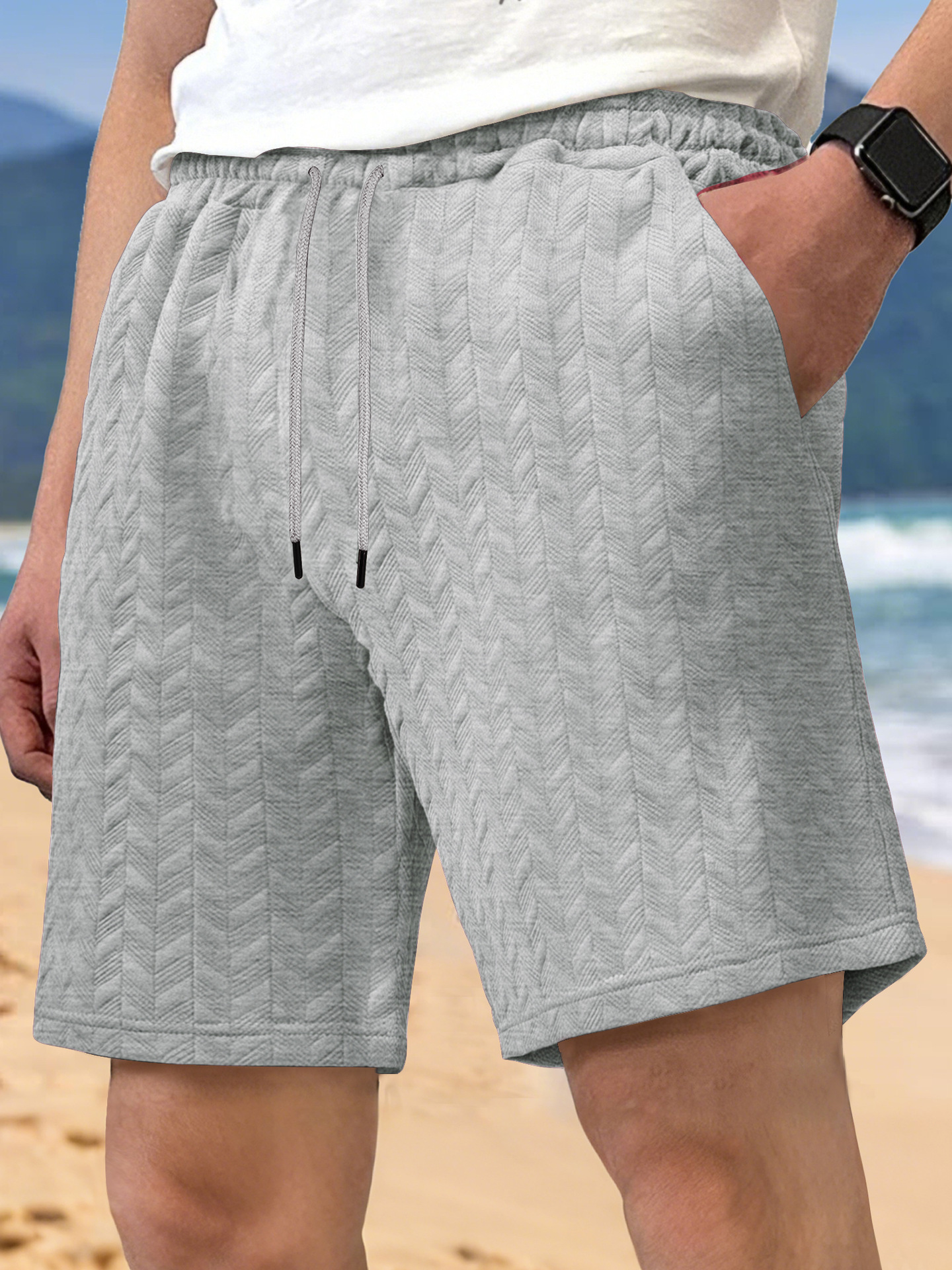 Men's Linen Drawstring Shorts Summer Casual Beach Pants NDF-00005