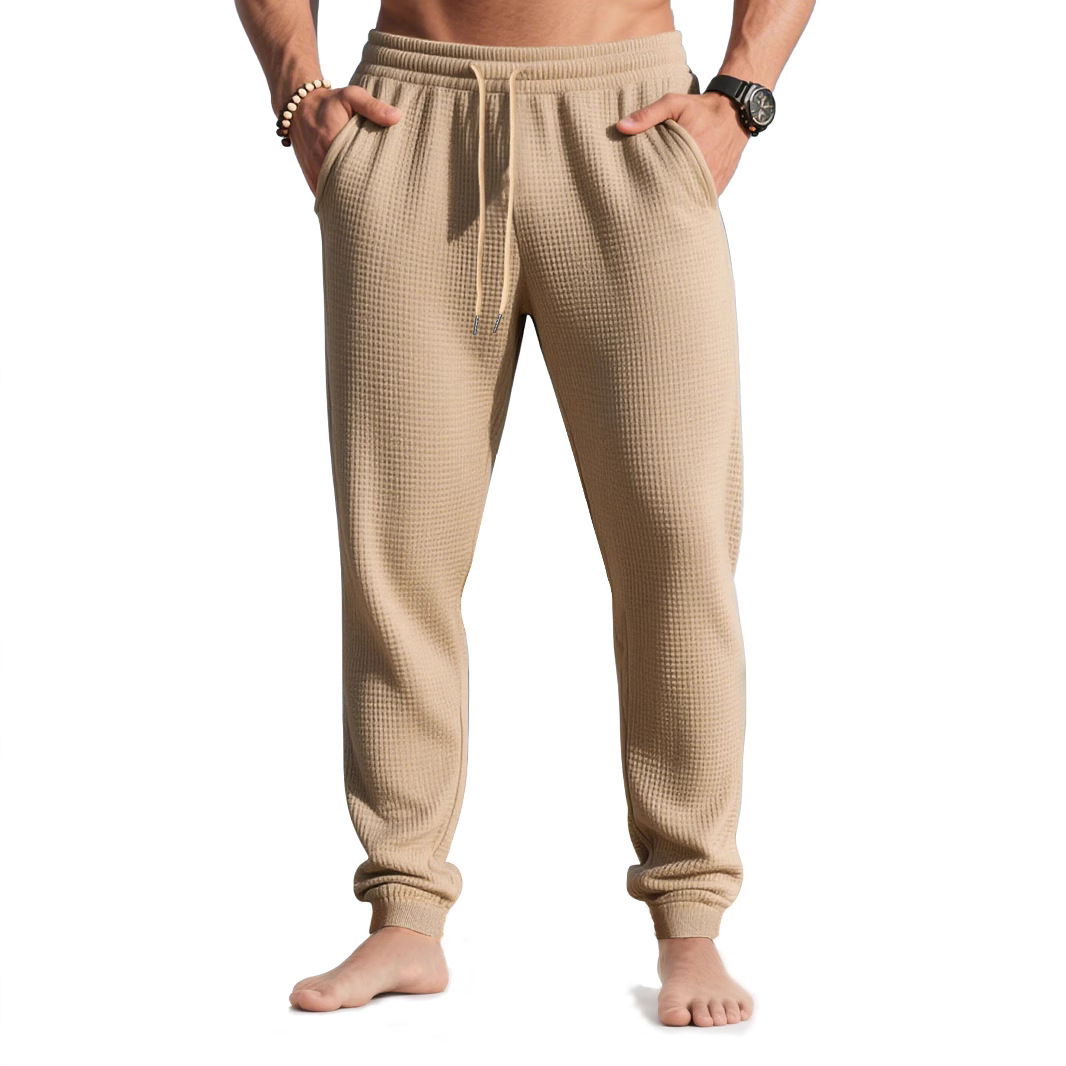 Pantalones largos deportivos para hombre con cordón ajustable y corte holgado de jacquard NDF-00005