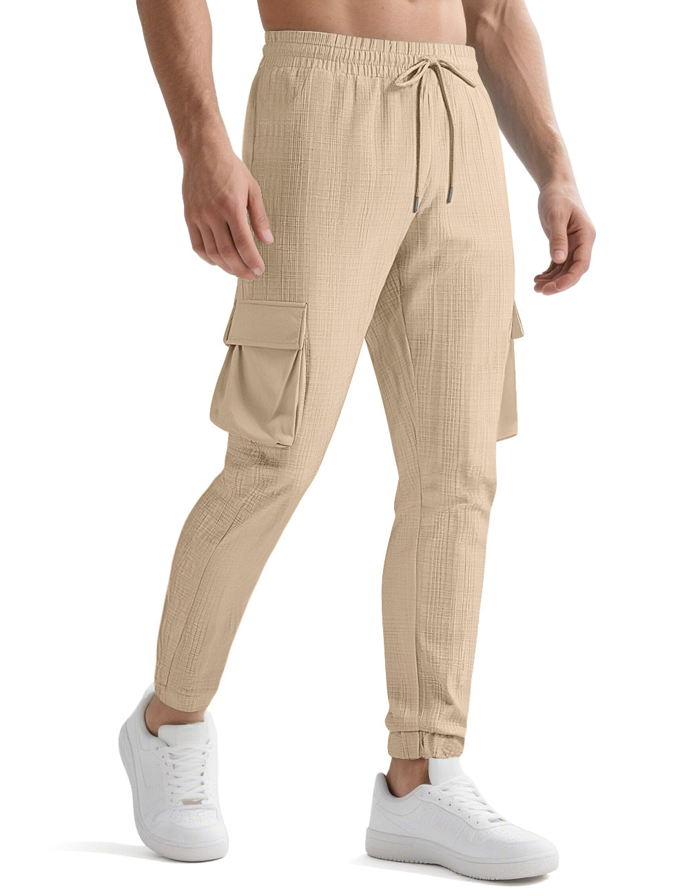 Linen Blend Men's Casual Cargo Pants - Lightweight Breathable NDF-00006