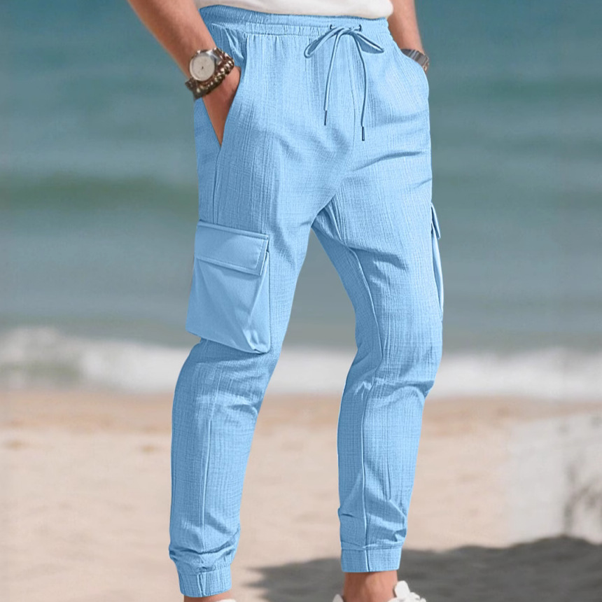 Linen Blend Men's Casual Cargo Pants - Lightweight Breathable NDF-00006