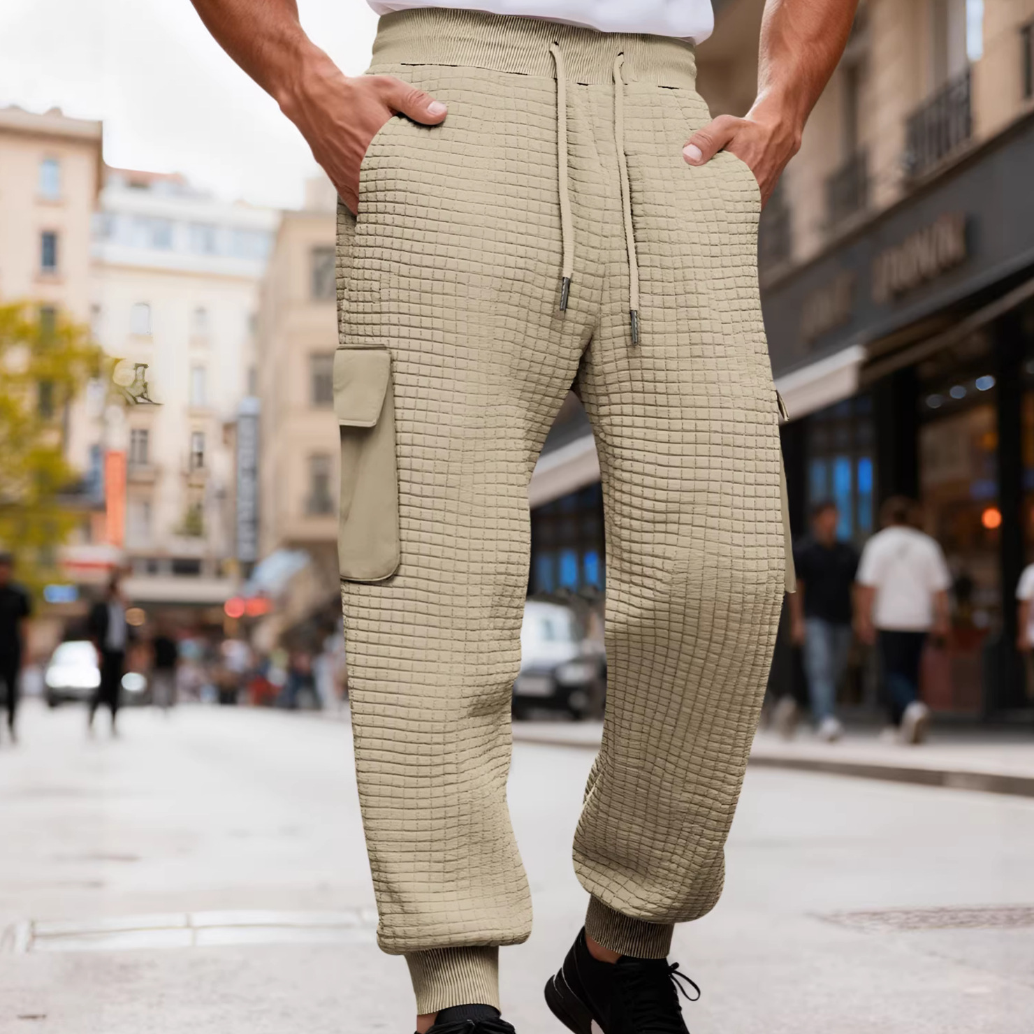 Carhartt-Style Men's Fleece Cargo Sweatpants Thick Stacked NDF-00007