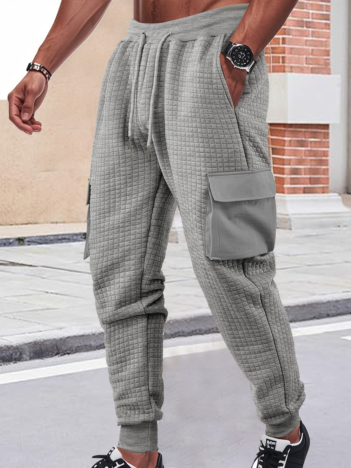 Carhartt-Style Men's Fleece Cargo Sweatpants Thick Stacked NDF-00007