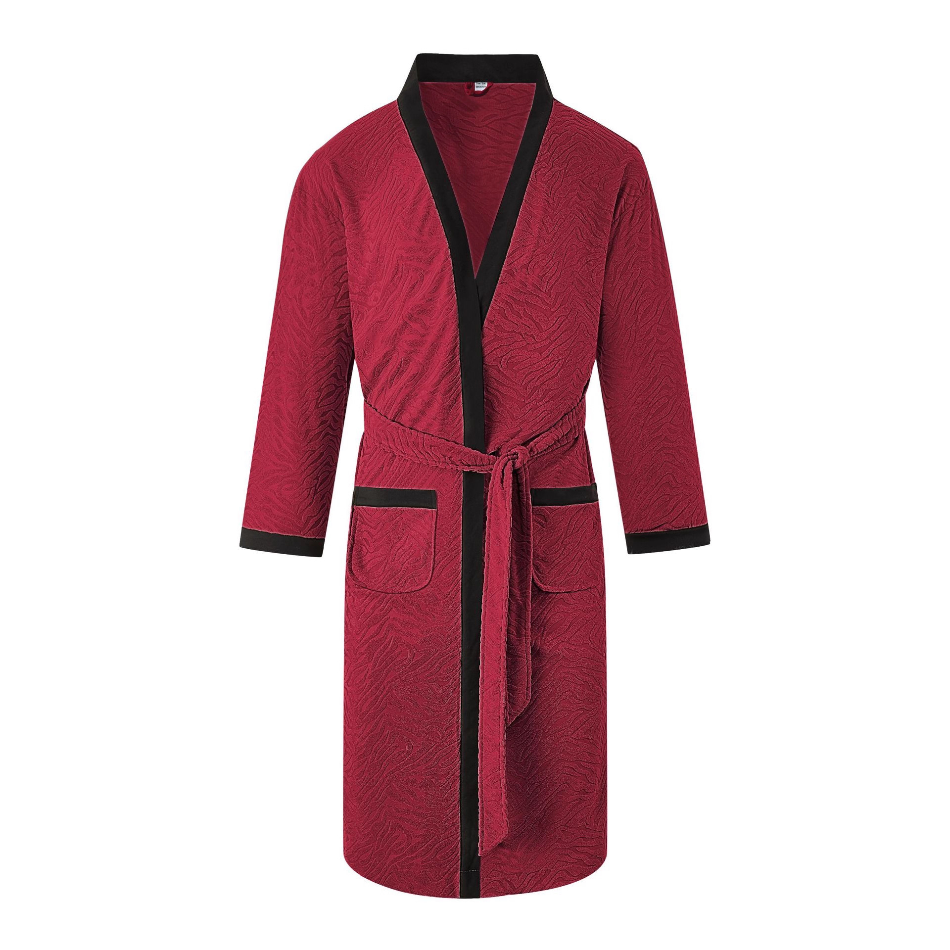 Men's Long Jacquard Bathrobe Soft Solid Color Sleep Robe NDF-00001