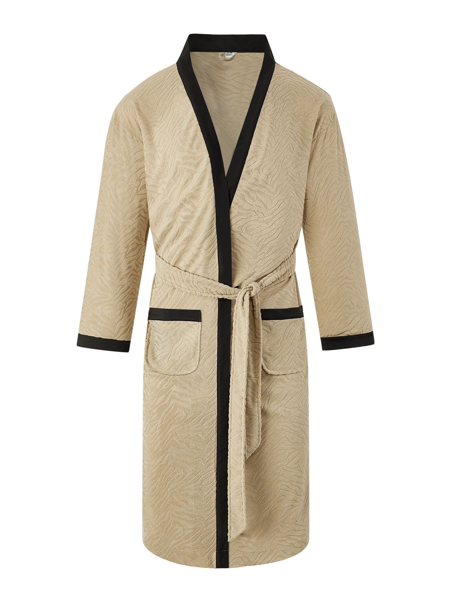 Men's Long Jacquard Bathrobe Soft Solid Color Sleep Robe NDF-00001