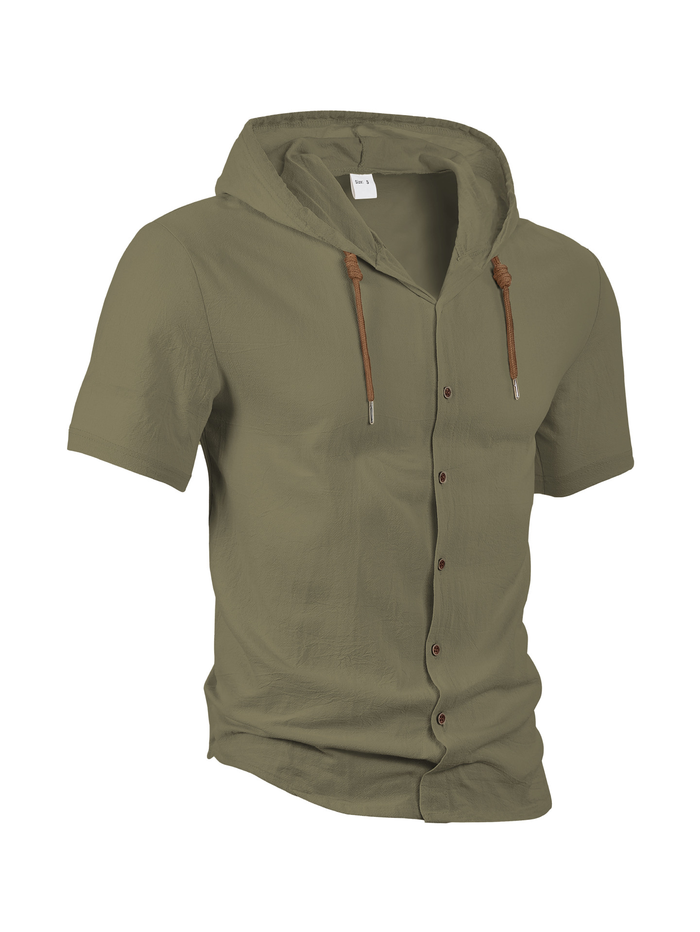 Camisa de lino para hombre, informal, ligera, de verano, con capucha y manga corta, NDF-00003