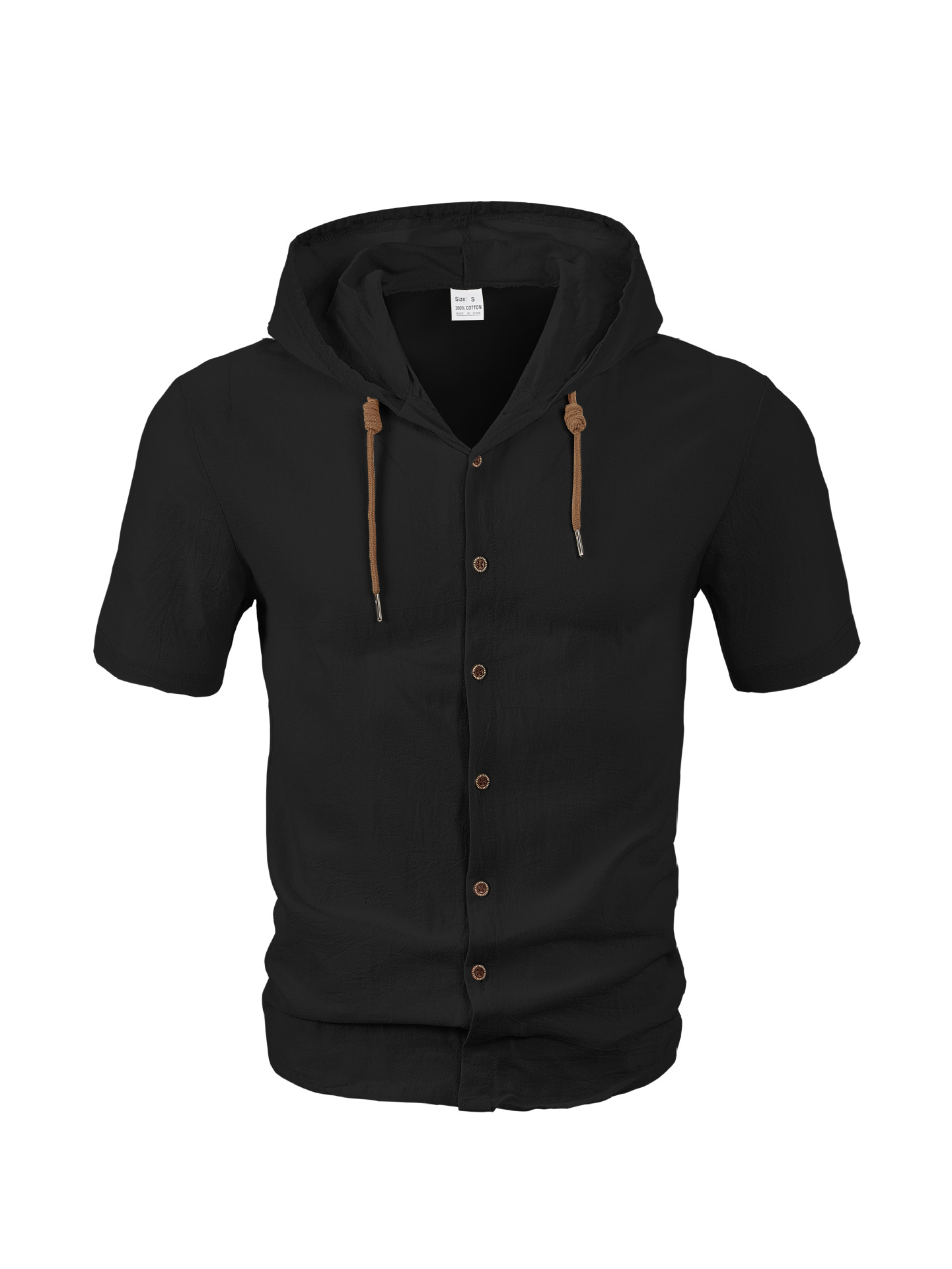 Camisa de lino para hombre, informal, ligera, de verano, con capucha y manga corta, NDF-00003