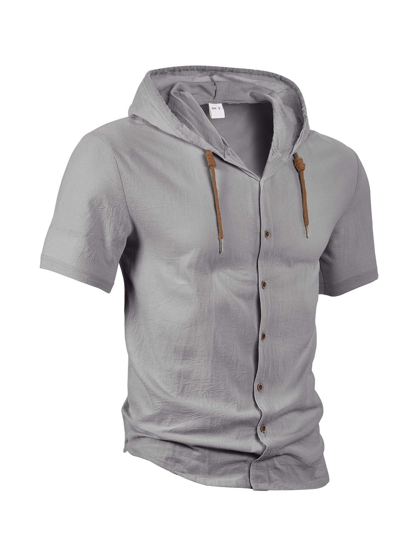 Camisa de lino para hombre, informal, ligera, de verano, con capucha y manga corta, NDF-00003